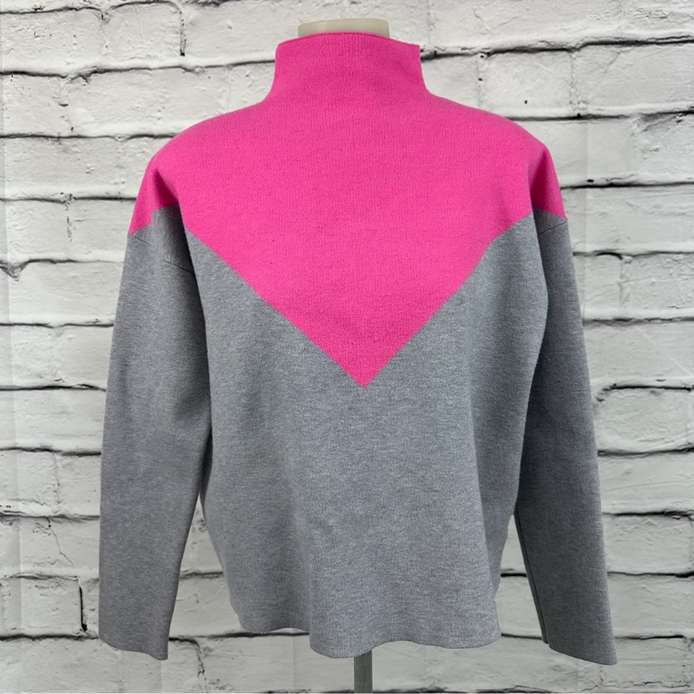 Cynthia Rowley Vibrant Pink and Gray Turtleneck Sweater